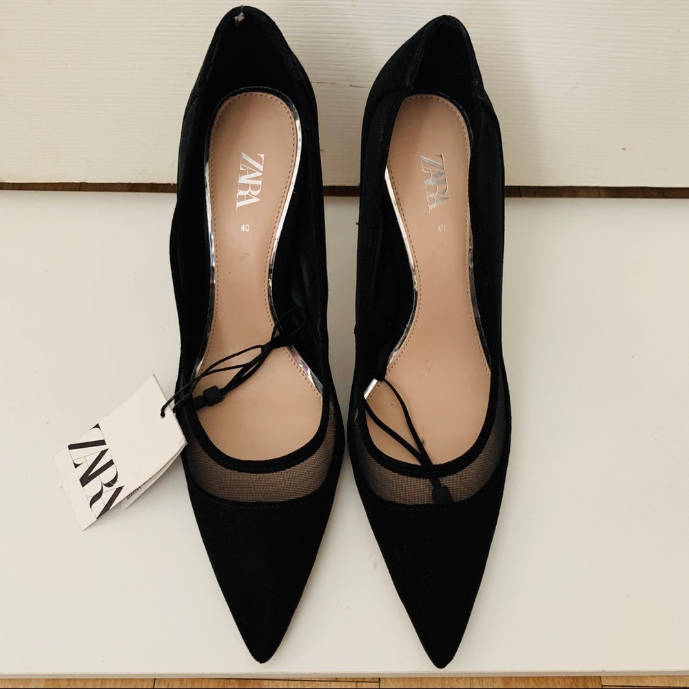 Zara black suede mesh pump